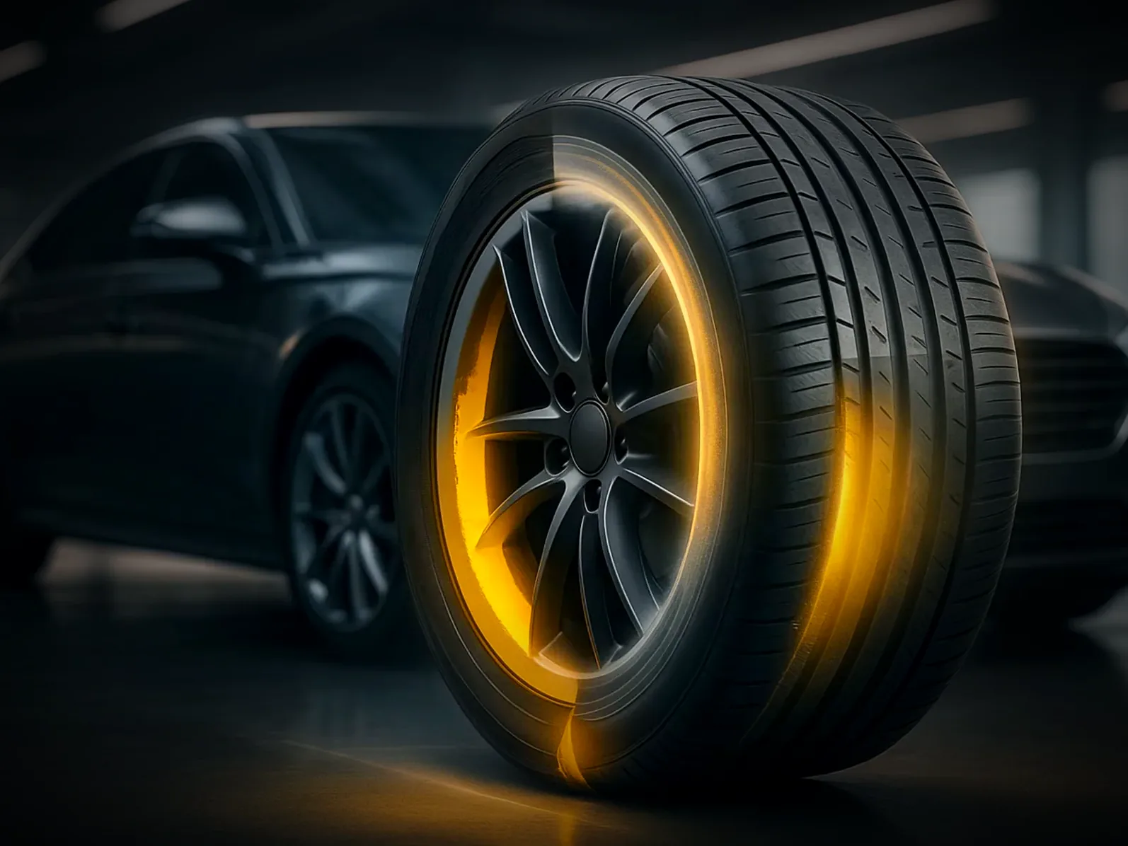 Sealed tyre with glowing Halston liner